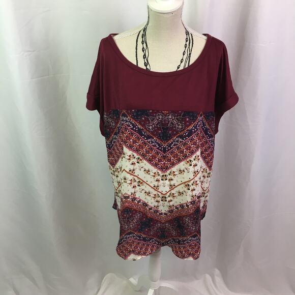 Rewind Floral Chevron Tee Maroon White Large - Picture 13 of 14